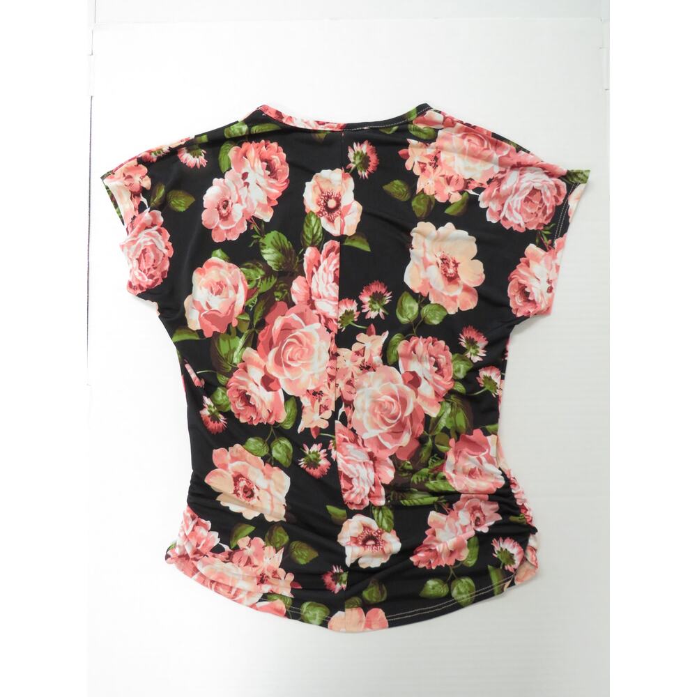 Vintage Discreet Women's M Sheer Top Black Pink Roses USA Floral Whimsical - Picture 2 of 8